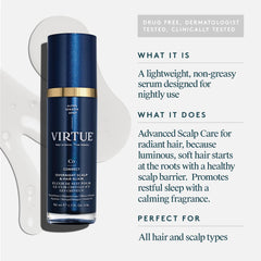Virtue Correct Overnight Elixir dropper close-up shows precise application for scalp hydration.