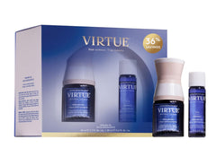 VIRTUE Healing Oil Home Away Set bottle shows lightweight hydration for glossy, non-greasy hair.