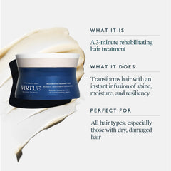 Virtue Restorative Hair Mask dispenser enables easy, precise application for quick repair.