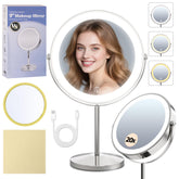 VisionSphere 9-inch magnifying mirror with light for precise makeup and brow shaping.