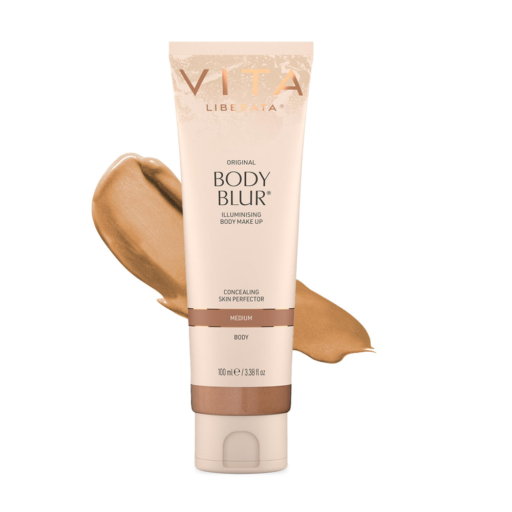 Vita Liberata Body Blur bottle closeup highlighting glow-enhancing formula