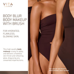 Vita Liberata Body Blur swatches on leg displaying natural pale-to-latte bronze coverage