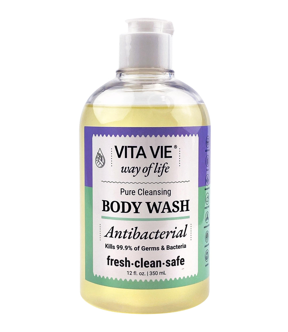 Vita Vie antibacterial body wash bottle front with refreshing clean formula