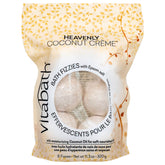 Vitabath Heavenly Coconut Creme Bath Fizzies packaging highlighting premium ingredients for a relaxing soak