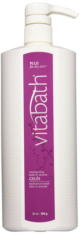 Vitabath Moisturizing Bath Gelee bottle front highlighting a hydrating formula for dry skin.