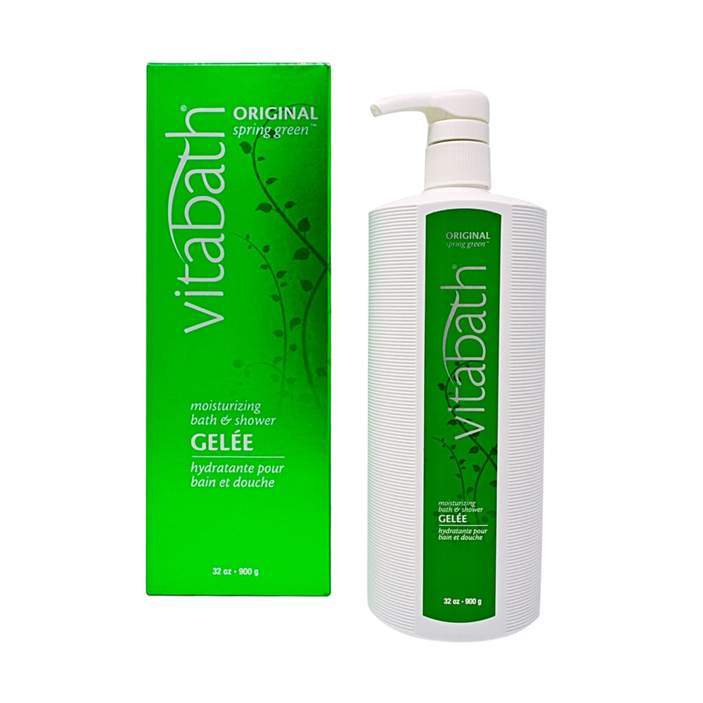 Vitabath Original Spring Green bottle on sink highlighting hydrating cleanse