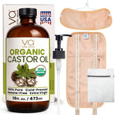 Vital Affair castor oil glass bottle shows purity and freshness.