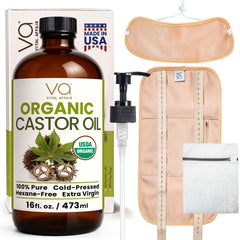 Vital Affair castor oil glass bottle shows purity and freshness.