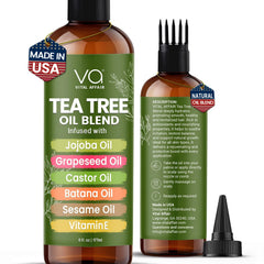 VITAL AFFAIR Tea Tree Hair Oil bottle with pour for soothing scalp and easy application.