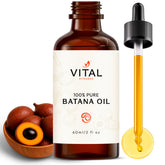 Vital Strands Batana Oil bottle closeup for fast-absorbing scalp nourishment.