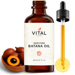 Vital Strands Batana Oil bottle closeup for fast-absorbing scalp nourishment.