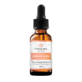 Vitality Morning Glow bottle closeup with avocado and rosehip oils, hydrating skin