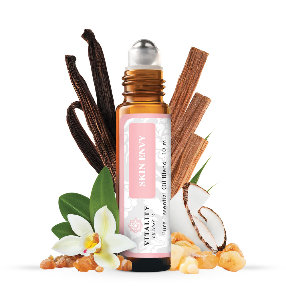 Vitality Skin Envy bottle closeup showing premium serum for daily hydration