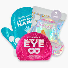 Vitamasques Candy Cane Hand Mask delivers hydration for soft, refreshed hands.
