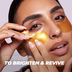Vitamasques Golden Hydrogel Eye Pads closeup highlighting gold gel texture for soothing hydration.