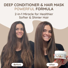 VITAMINS deep conditioner texture close-up highlighting rich hydration and shine.