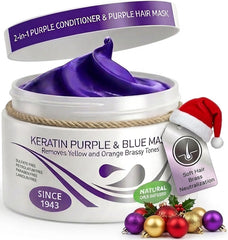VITAMINS hair cosmetics keratin purple hair mask jar closeup for deep conditioning and neutralizing brassiness.