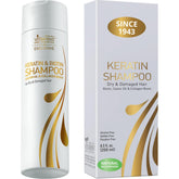 VITAMINS keratin shampoo bottle closeup for smooth frizz-free hair