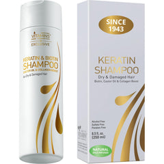 VITAMINS keratin shampoo bottle closeup for smooth frizz-free hair