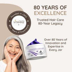 VITAMINS hair cosmetics purple hair mask application showcasing brass neutralization in brassy tones.