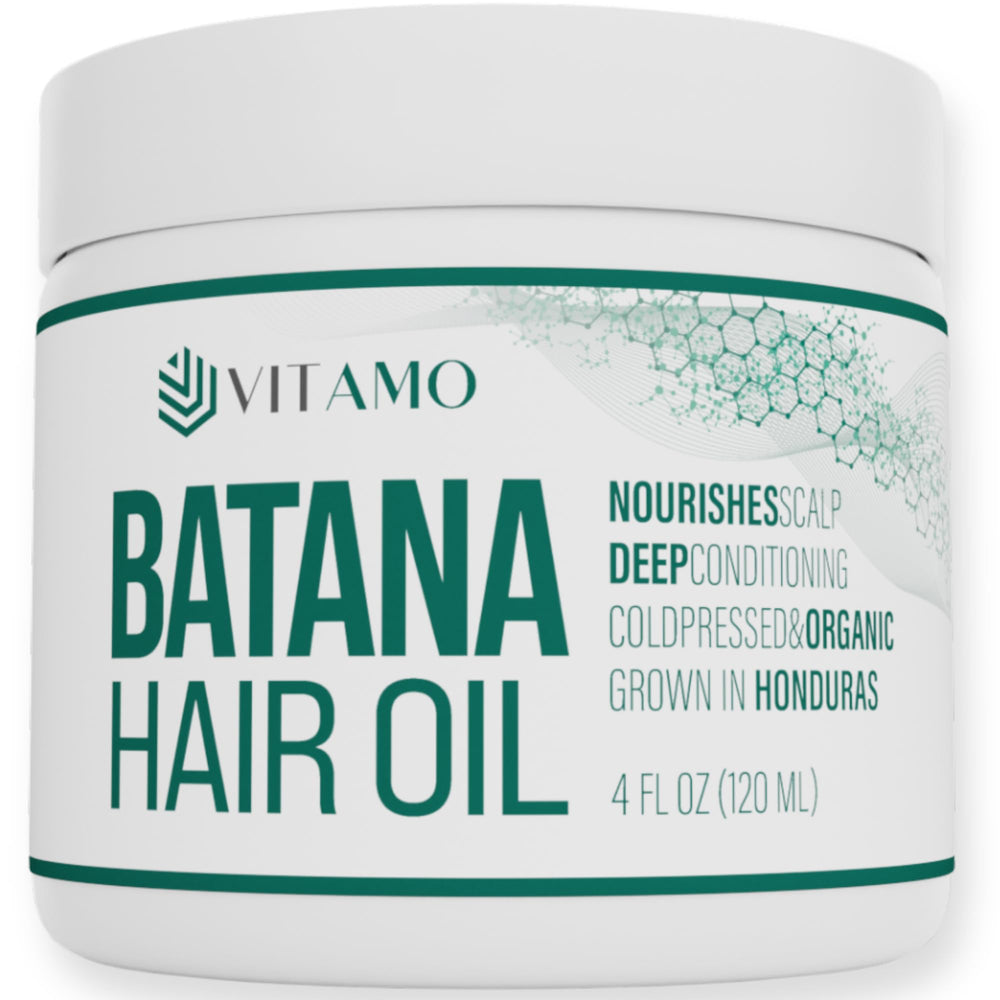 Vitamo Batana oil bottle shows pure organic hair growth oil for daily scalp nourishment.