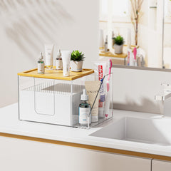 VITVITI disposable towel holder with toothbrush slot shown in use, emphasizing easy access