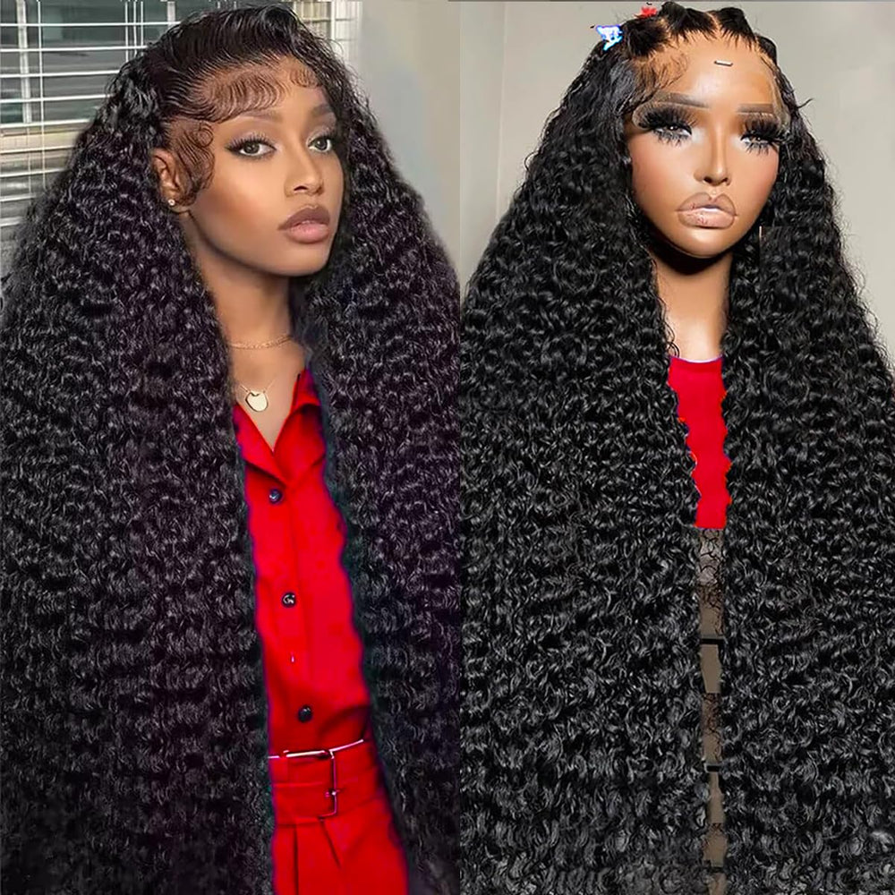 VIULKY deep-wave lace-front wig closeup showing natural hairline for realistic styling