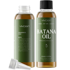 Vivccon Batana Oil bottle image highlights 100% pure raw Batana oil.