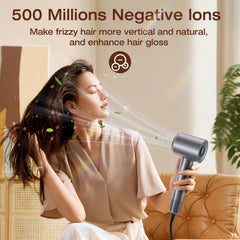 VivaEase negative ionic technology closeup demonstrates frizz control and shine support.