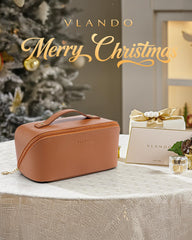 Vlando makeup bag middle TPU pocket stores small items securely while on the move