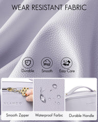 Vlando bag shows multiple compartments for brushes and skincare on business trips.