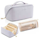 Vlando makeup bag with roomy interior keeps cosmetics organized during travel.
