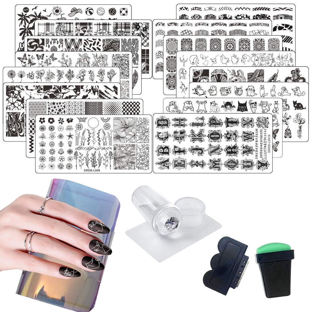 VNC nail stamp plates 16-pack offering diverse designs for DIY manicures