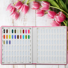 vnjaoi nail swatches book interior open view highlights color slots for efficient color selection and client previews.