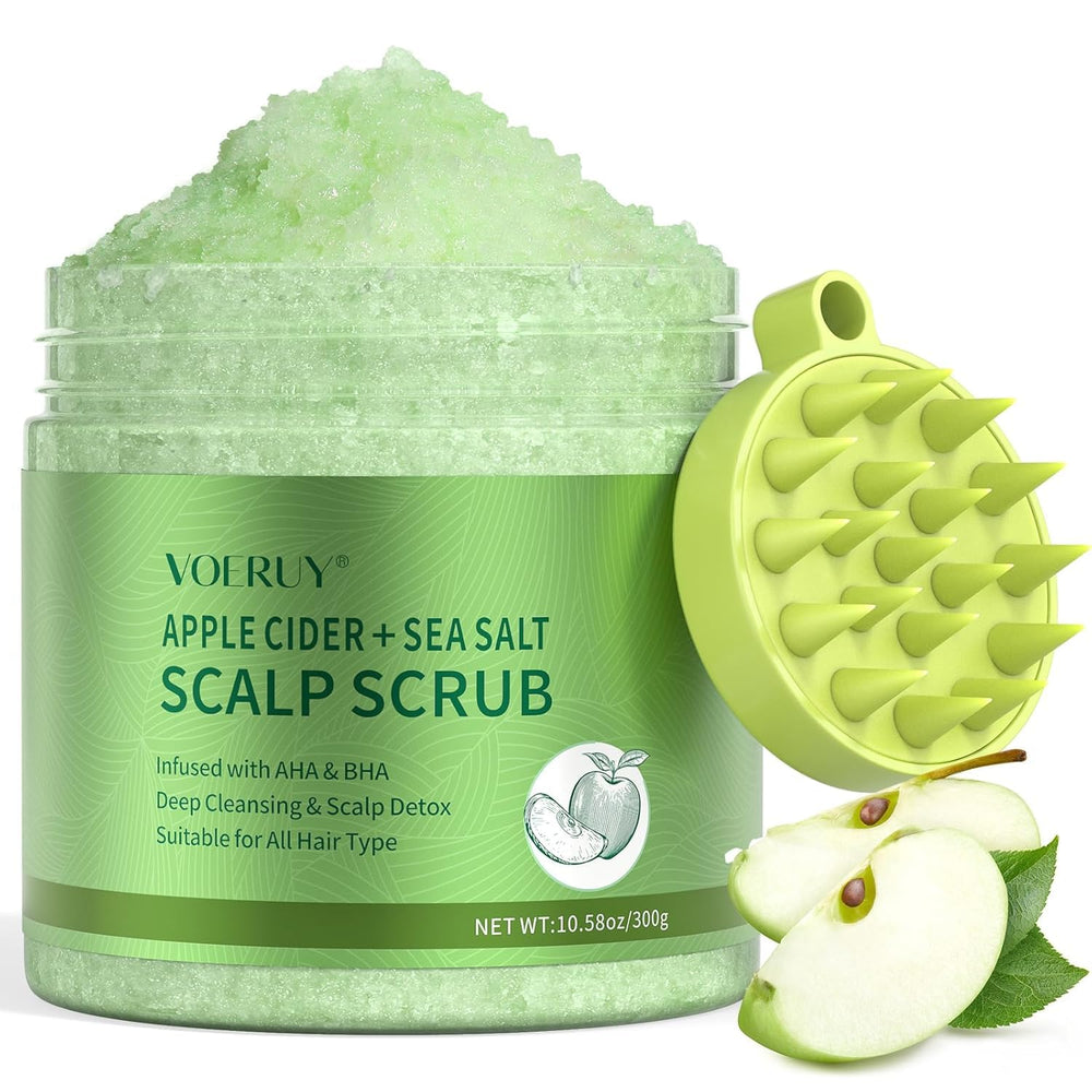 VOERUY Apple Cider Scalp Scrub bottle with exfoliating action for a refreshed scalp