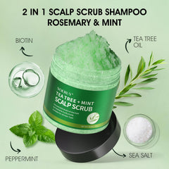 VOERUY scalp scrub tea tree ingredients highlight plant-based cleansing.