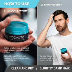 Vogarte Hair Wax high-shine-finish showcases a glossy wet look with healthy luster.