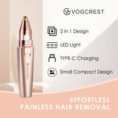 VG VOGCREST face-trimmer rose-gold close-up with gentle hair removal