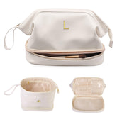 Vogewood initial large makeup bag upper layer opening keeps essentials accessible