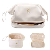 Vogewood Initial Large Makeup Bag upper and lower storage keeps cosmetics organized on the go