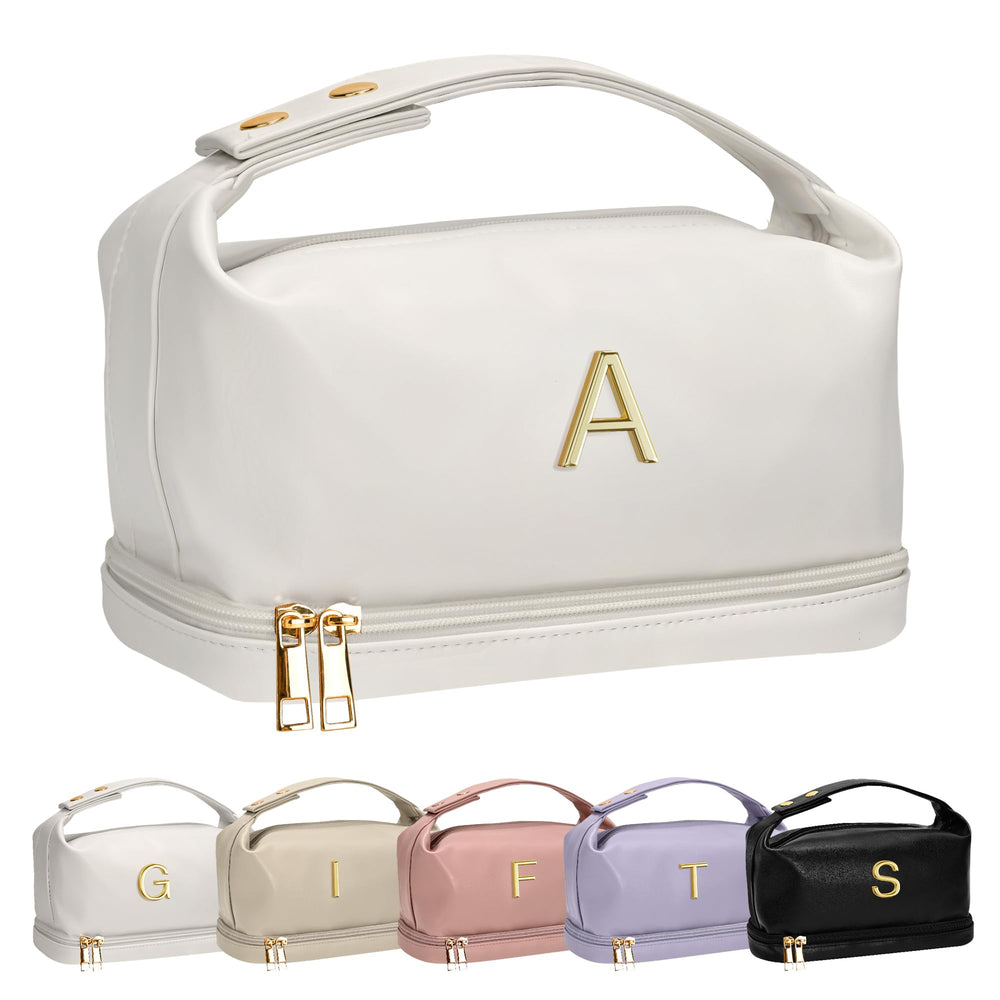 Vogewood makeup bag double-layer keeps cosmetics organized for easy travel