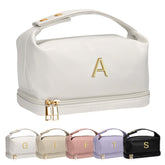 Vogewood makeup bag double-layer keeps cosmetics organized for easy travel