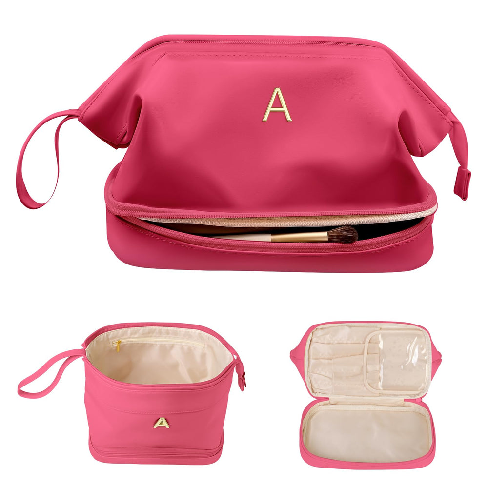Vogewood makeup bag two-layer design shows organized cosmetics on the go, a great travel companion.