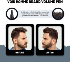 VOID Homme Beard Pen application side-stroke demonstrates instant coverage of sparse areas.