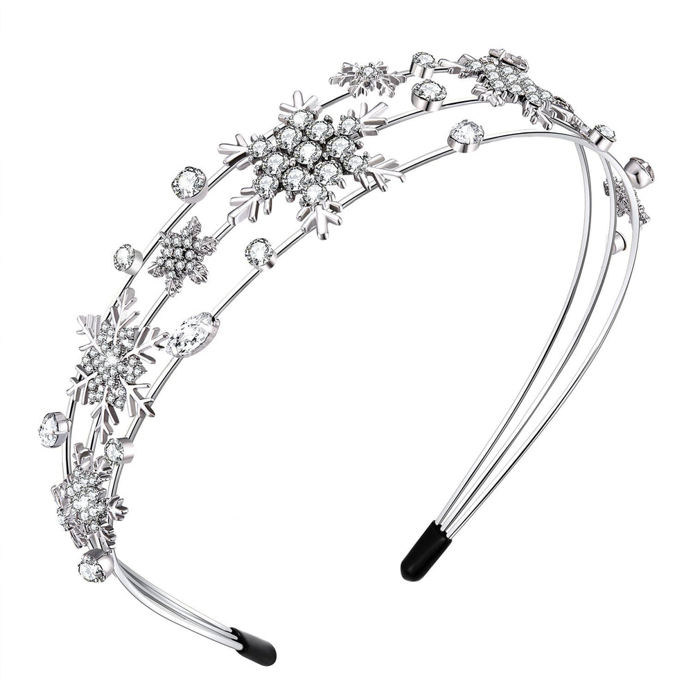 Vokone Snowflake Headband Silver Multi-Layer Front view adds festive sparkle for party styling.