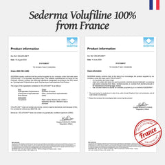 Volufiline ingredients label closeup confirming Sederma origin and transparency