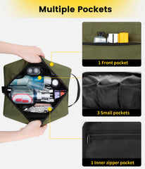 Vorspack army green bag inside pockets keeps small items neatly separated during trips.