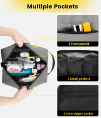 Vorspack travel toiletry bag for men grey main compartment maximizes room for cleanser and shaver.