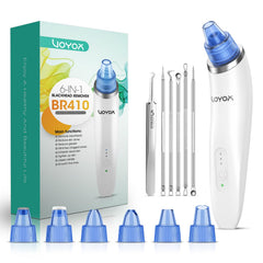 VOYOR Blackhead Remover vacuum front view shows six heads for deep pore cleansing.