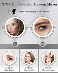 VPU makeup mirror 3-color lights helps match natural, warm, and cool tones.